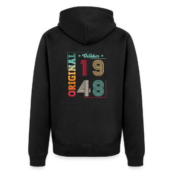 75e anniversaire Original Octobre Année 1948 - Veste à capuche bio Premium Unisexe - noir - Dos - Nico (187cm)
