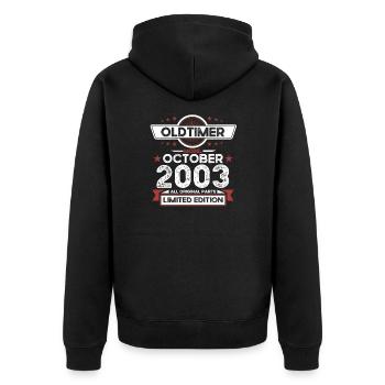 20. Geburtstag Oldtimer Oktober Jahrgang 2003 - Unisex Premium Bio Zip Hoodie - Schwarz - Hinten - Nico (187cm)