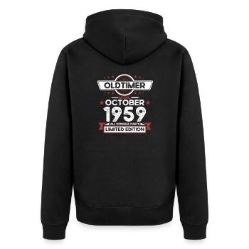 64. Geburtstag Oldtimer Oktober Jahrgang 1959 - Unisex Premium Bio Zip Hoodie - Schwarz - Hinten - Nico (187cm)