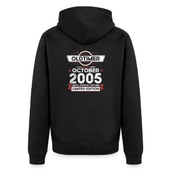 18. Geburtstag Oldtimer Oktober Jahrgang 2005 - Unisex Premium Bio Zip Hoodie - Schwarz - Hinten - Nico (187cm)