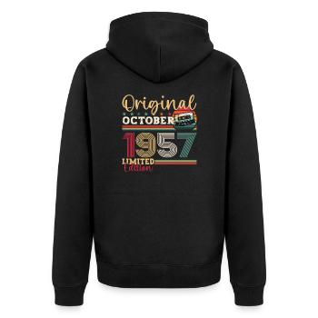 66. Geburtstag Oktober Jahrgang 1957 Kassette - Unisex Premium Bio Zip Hoodie - Schwarz - Hinten - Nico (187cm)