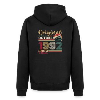 31. Geburtstag Oktober Jahrgang 1992 Kassette - Unisex Premium Bio Zip Hoodie - Schwarz - Hinten - Nico (187cm)