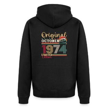 49th Birthday October Vintage 1974 Cassette - Unisex Premium Organic Zip Hoodie - black - Back - Nico (187cm)