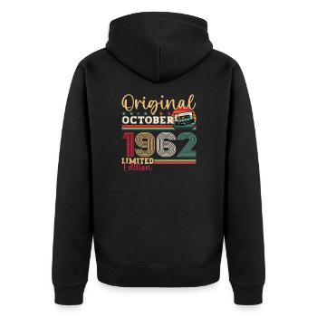 61. Geburtstag Oktober Jahrgang 1962 Kassette - Unisex Premium Bio Zip Hoodie - Schwarz - Hinten - Nico (187cm)