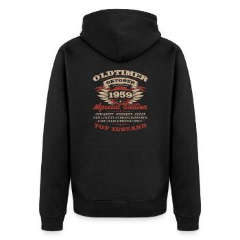 64. Geburtstag Oldtimer Oktober Jahrgang 1959 - Unisex Premium Bio Zip Hoodie - Schwarz - Hinten - Nico (187cm)