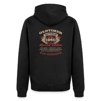63. Geburtstag Oldtimer Oktober Jahrgang 1960 - Unisex Premium Bio Zip Hoodie - Schwarz - Hinten - Nico (187cm)