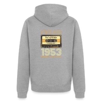 70th Birthday Cassette October Vintage 1953 Tape - Unisex Premium Organic Zip Hoodie - heather grey - Back - Nico (187cm)