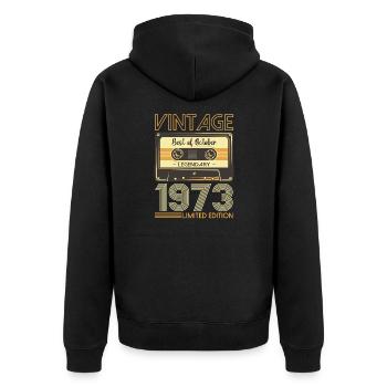 50th Birthday Cassette October Vintage 1973 Tape - Unisex Premium Organic Zip Hoodie - black - Back - Nico (187cm)