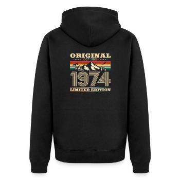 49. Geburtstag Original Oktober Jahrgang 1974 - Unisex Premium Bio Zip Hoodie - Schwarz - Hinten - Nico (187cm)