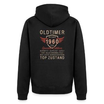 63. Geburtstag Oldtimer Oktober Jahrgang 1960 - Unisex Premium Bio Zip Hoodie - Schwarz - Hinten - Nico (187cm)