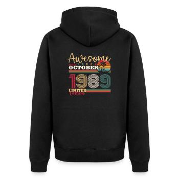 34th Birthday Gift Husband October Vintage 1989 - Unisex Premium Organic Zip Hoodie - black - Back - Nico (187cm)