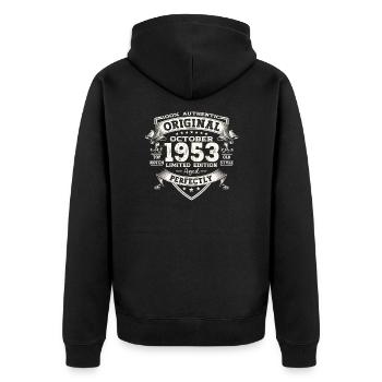 70th Birthday Gift Husband October Vintage 1953 - Unisex Premium Organic Zip Hoodie - black - Back - Nico (187cm)
