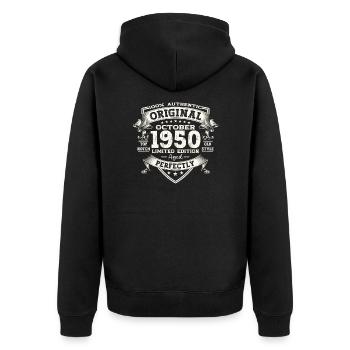 73rd Birthday Gift Husband October Vintage 1950's - Unisex Premium Organic Zip Hoodie - black - Back - Nico (187cm)