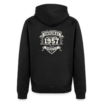 66th Birthday Gift Husband October Vintage 1957 - Unisex Premium Organic Zip Hoodie - black - Back - Nico (187cm)