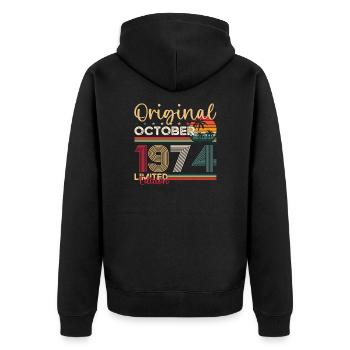 49th Birthday Husband Original October Vintage 1974 - Unisex Premium Organic Zip Hoodie - black - Back - Nico (187cm)
