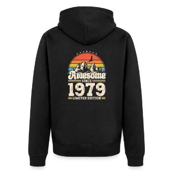44e anniversaire mari Vintage 1979 Vintage rétro - Veste à capuche bio Premium Unisexe - noir - Dos - Nico (187cm)