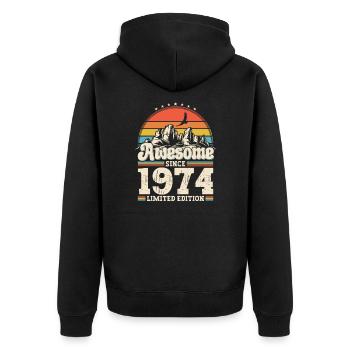 49e anniversaire mari Vintage 1974 Vintage rétro - Veste à capuche bio Premium Unisexe - noir - Dos - Nico (187cm)