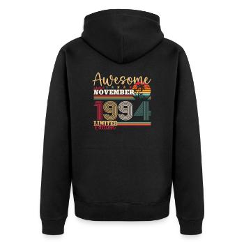 29th Birthday Husband November Vintage 1994 - Unisex Premium Organic Zip Hoodie - black - Back - Nico (187cm)