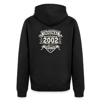 21e anniversaire Original Novembre Millésime 2002 - Veste à capuche bio Premium Unisexe - noir - Dos - Nico (187cm)