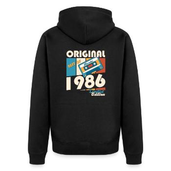 37e anniversaire Cassette Novembre Vintage 1986 - Veste à capuche bio Premium Unisexe - noir - Dos - Nico (187cm)