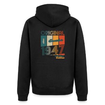 76e anniversaire Original Décembre Né 1947 - Veste à capuche bio Premium Unisexe - noir - Dos - Nico (187cm)