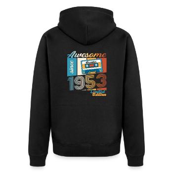 70th Birthday December Vintage 1953 Cassette Tape - Unisex Premium Organic Zip Hoodie - black - Back - Nico (187cm)