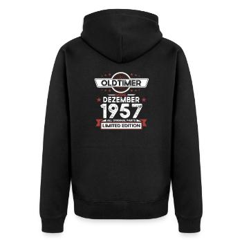 66. Geburtstag Oldtimer Dezember Jahrgang 1957 - Unisex Premium Bio Zip Hoodie - Schwarz - Hinten - Nico (187cm)