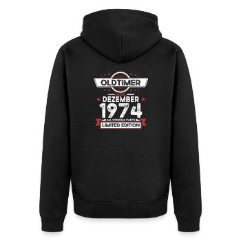 49th Birthday Classic Car December Vintage 1974 - Unisex Premium Organic Zip Hoodie - black - Back - Nico (187cm)