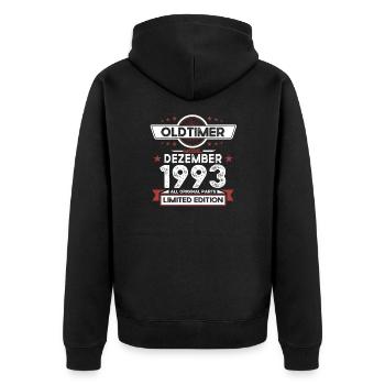 30. Geburtstag Oldtimer Dezember Jahrgang 1993 - Unisex Premium Bio Zip Hoodie - Schwarz - Hinten - Nico (187cm)