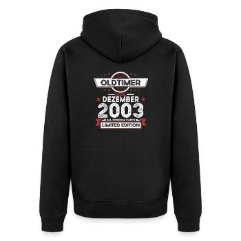 20. Geburtstag Oldtimer Dezember Jahrgang 2003 - Unisex Premium Bio Zip Hoodie - Schwarz - Hinten - Nico (187cm)