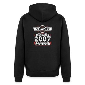 16. Geburtstag Oldtimer Dezember Jahrgang 2007 - Unisex Premium Bio Zip Hoodie - Schwarz - Hinten - Nico (187cm)
