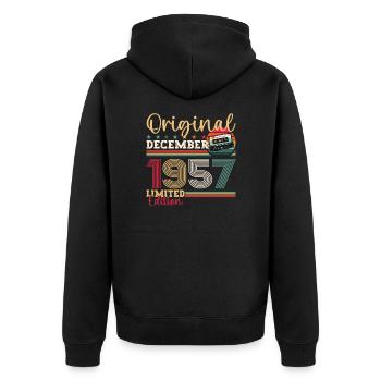 66th Birthday December Vintage 1957 Cassette Tape - Unisex Premium Organic Zip Hoodie - black - Back - Nico (187cm)