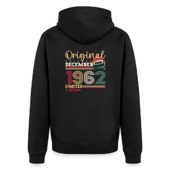61. Geburtstag Kassette Dezember Jahrgang 1962 - Unisex Premium Bio Zip Hoodie - Schwarz - Hinten - Nico (187cm)