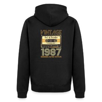 36e anniversaire Cassette décembre Vintage 1987 - Veste à capuche bio Premium Unisexe - noir - Dos - Nico (187cm)