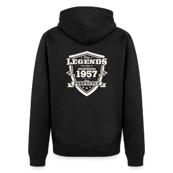 66e anniversaire décembre Né en 1957 - Veste à capuche bio Premium Unisexe - noir - Dos - Nico (187cm)