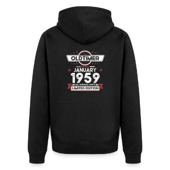 65. Geburtstag Oldtimer Januar Jahrgang 1959 - Unisex Premium Bio Zip Hoodie - Schwarz - Hinten - Nico (187cm)