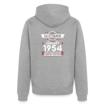 70. Geburtstag Oldtimer Januar Jahrgang 1954 - Unisex Premium Bio Zip Hoodie - Grau meliert - Hinten - Nico (187cm)