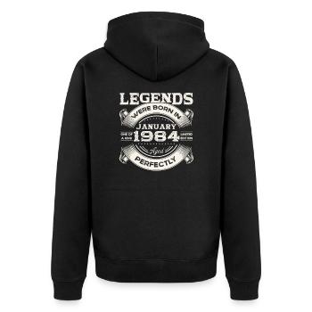 40th birthday Legendary since January Born in 1984 - Unisex Premium Organic Zip Hoodie - black - Back - Nico (187cm)