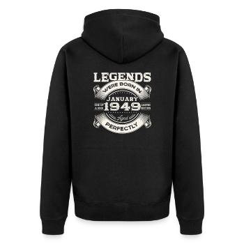 75th birthday Legendary since January Born in 1949 - Unisex Premium Organic Zip Hoodie - black - Back - Nico (187cm)