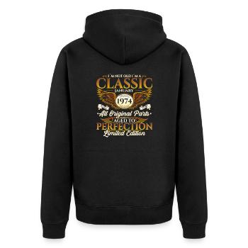 50th Birthday Vintage January Vintage 1974 - Unisex Premium Organic Zip Hoodie - black - Back - Nico (187cm)