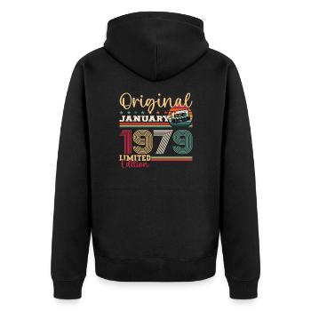 45e anniversaire Cassette janvier Vintage 1979 - Veste à capuche bio Premium Unisexe - noir - Dos - Nico (187cm)
