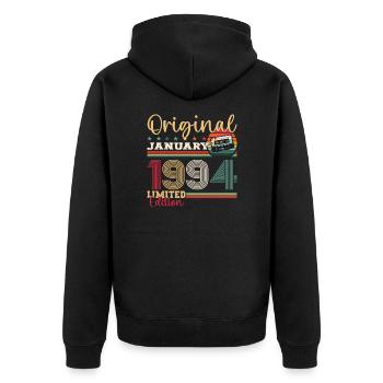 30e anniversaire Cassette janvier Vintage 1994 - Veste à capuche bio Premium Unisexe - noir - Dos - Nico (187cm)