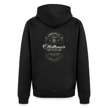 65. Geburtstag Oldtimer Januar Jahrgang 1959 - Unisex Premium Bio Zip Hoodie - Schwarz - Hinten - Nico (187cm)