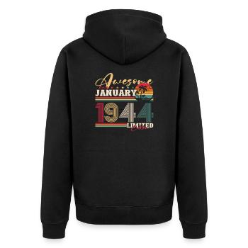 80e anniversaire janvier Vintage 1944 génial - Veste à capuche bio Premium Unisexe - noir - Dos - Nico (187cm)