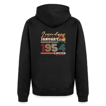 70e anniversaire Légendaire depuis janvier Né en 1954 - Veste à capuche bio Premium Unisexe - noir - Dos - Nico (187cm)