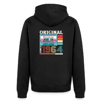 Cassette 60e anniversaire janvier Vintage 1964 - Veste à capuche bio Premium Unisexe - noir - Dos - Nico (187cm)