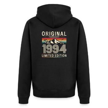 30. Geburtstag Original Februar Jahrgang 1994 - Unisex Premium Bio Zip Hoodie - Schwarz - Hinten - Nico (187cm)