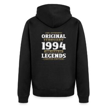 30. Geburtstag Original Februar Jahrgang 1994 - Unisex Premium Bio Zip Hoodie - Schwarz - Hinten - Nico (187cm)