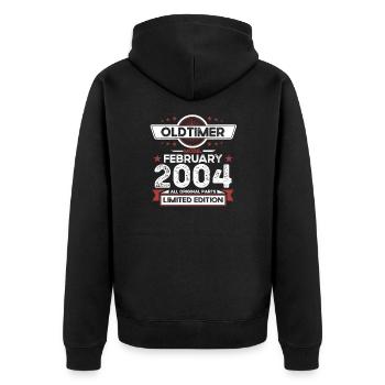 20. Geburtstag Oldtimer Februar Jahrgang 2004 - Unisex Premium Bio Zip Hoodie - Schwarz - Hinten - Nico (187cm)