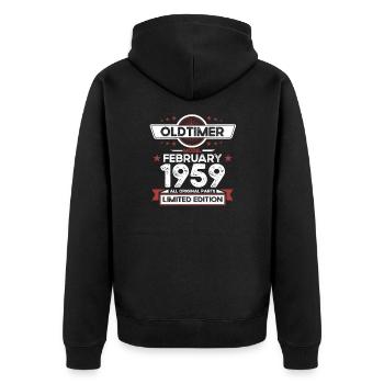 65. Geburtstag Oldtimer Februar Jahrgang 1959 - Unisex Premium Bio Zip Hoodie - Schwarz - Hinten - Nico (187cm)